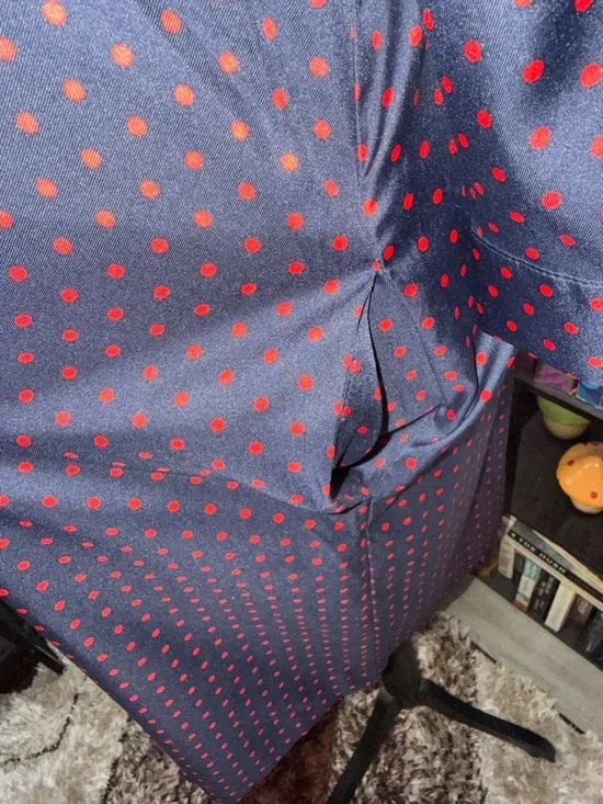 The Limited Navy Blue Midi Dress with Pink Polka Dots - Picture 3 of 5